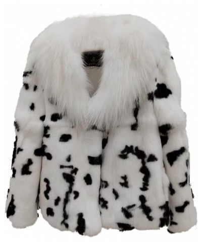 Women Real Rabbit Fur Coat with Genuine Fox Fur Collar Animal Print Furry Fluffy White Color? White 1 $36.40 Coats