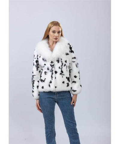 Women Real Rabbit Fur Coat with Genuine Fox Fur Collar Animal Print Furry Fluffy White Color? White 1 $36.40 Coats