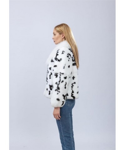 Women Real Rabbit Fur Coat with Genuine Fox Fur Collar Animal Print Furry Fluffy White Color? White 1 $36.40 Coats