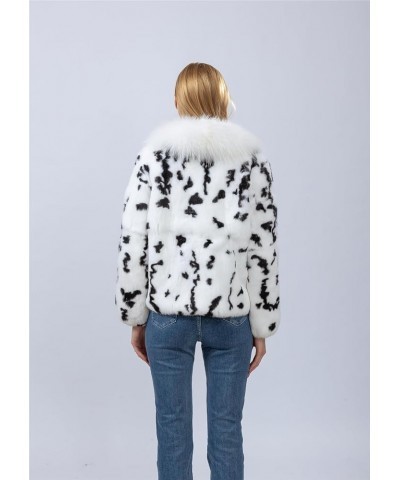 Women Real Rabbit Fur Coat with Genuine Fox Fur Collar Animal Print Furry Fluffy White Color? White 1 $36.40 Coats