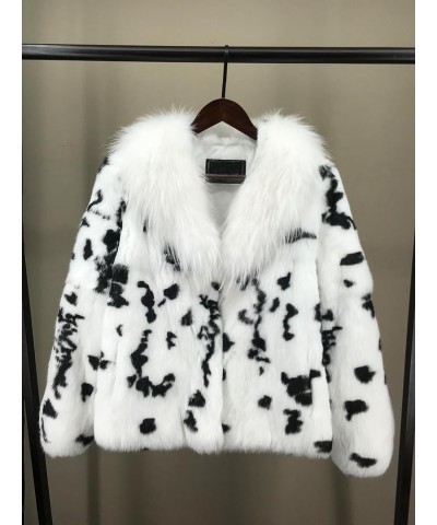 Women Real Rabbit Fur Coat with Genuine Fox Fur Collar Animal Print Furry Fluffy White Color? White 1 $36.40 Coats