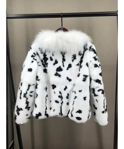 Women Real Rabbit Fur Coat with Genuine Fox Fur Collar Animal Print Furry Fluffy White Color? White 1 $36.40 Coats