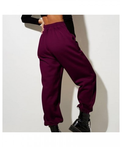 Womens Joggers with Pockets Fleece Lined High Waisted Sweatpants Comfy Elastic Waist Jogging Pants Sweat Pants E012- Dark Pur...