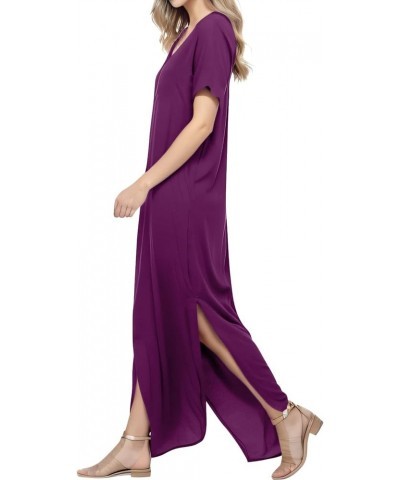 Womens V-Neck Short Sleeve Plain Long Dress Casual Beach Dresses with Pockets 152 152 Dark Purple $12.25 Dresses