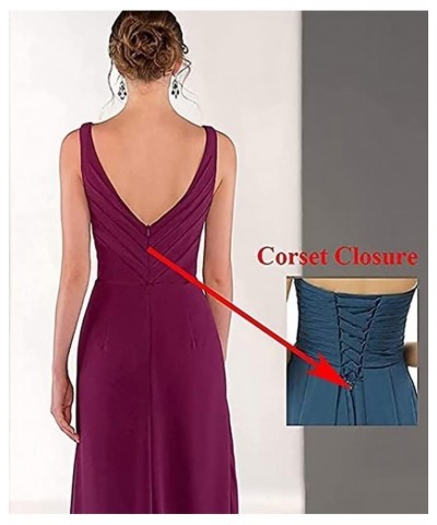 V Neck Bridesmaid Dresses Long with Slit for Women Ruched Chiffon Formal Evening Gowns Turquoise $30.79 Dresses