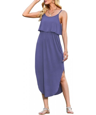 Women's Adjustable Strappy Split Summer Beach Casual Midi Dress 01 Purple Grey $11.27 Dresses