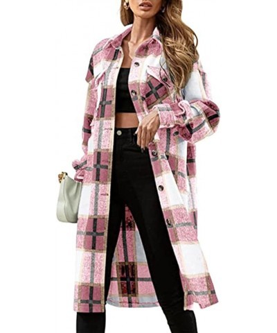 Plaid Shacket Jacket Women Casual Lapel Button Down Shirts Fall Winter Long Sleeve Mid Length Outwear Blouse Coats 2-pink $9....