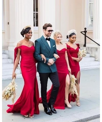 Off Shoulder Bridesmaid Dresses 2024 Satin Mermaid Prom Dress with Slit Ruched Long Formal Gowns Burnt Orange $40.32 Dresses