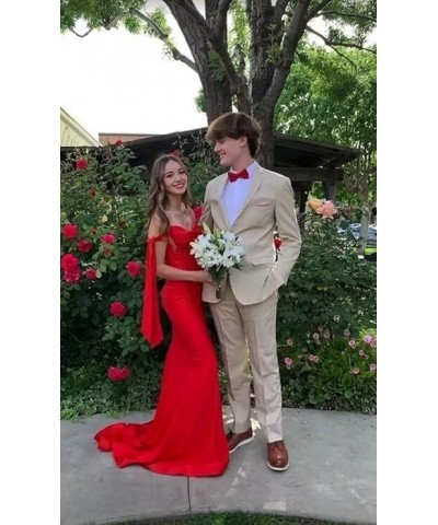 Off Shoulder Bridesmaid Dresses 2024 Satin Mermaid Prom Dress with Slit Ruched Long Formal Gowns Burnt Orange $40.32 Dresses