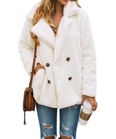 Winter Coat for Women Fuzzy Fleece Fashion Lapel Button Down Long Sleeve Sherpa Jacket Faux Shearling Shaggy Outerwear Y-whit...