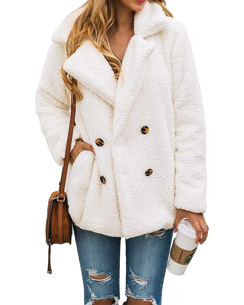 Winter Coat for Women Fuzzy Fleece Fashion Lapel Button Down Long Sleeve Sherpa Jacket Faux Shearling Shaggy Outerwear Y-whit...