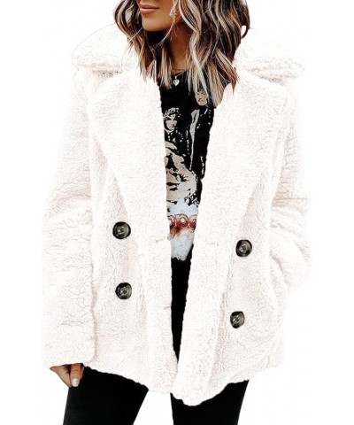 Winter Coat for Women Fuzzy Fleece Fashion Lapel Button Down Long Sleeve Sherpa Jacket Faux Shearling Shaggy Outerwear Y-whit...