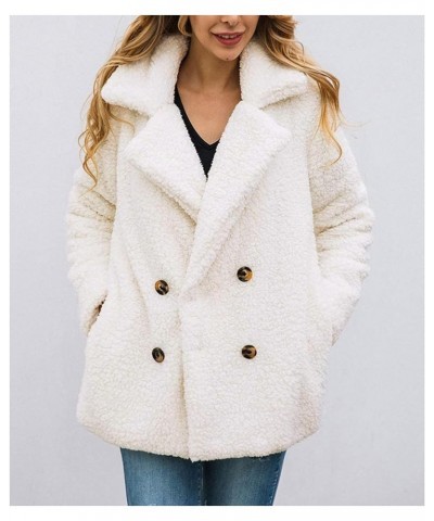 Winter Coat for Women Fuzzy Fleece Fashion Lapel Button Down Long Sleeve Sherpa Jacket Faux Shearling Shaggy Outerwear Y-whit...