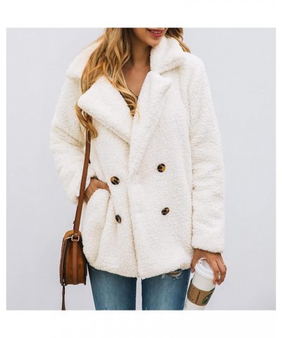 Winter Coat for Women Fuzzy Fleece Fashion Lapel Button Down Long Sleeve Sherpa Jacket Faux Shearling Shaggy Outerwear Y-whit...