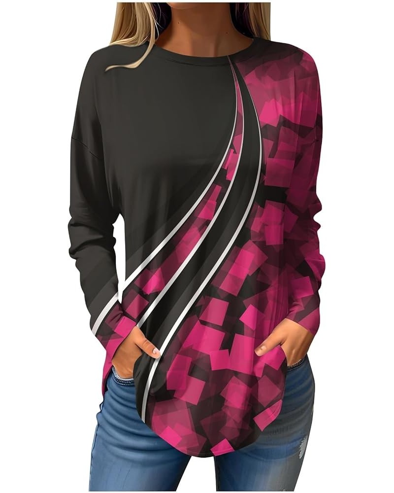 Sweatshirt For Women,Womens Casual Print Long Round Neck T Shirts Blouses To Wear With Leggings Tops Tunic 2-hot Pink $9.07 Tops