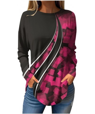 Sweatshirt For Women,Womens Casual Print Long Round Neck T Shirts Blouses To Wear With Leggings Tops Tunic 2-hot Pink $9.07 Tops