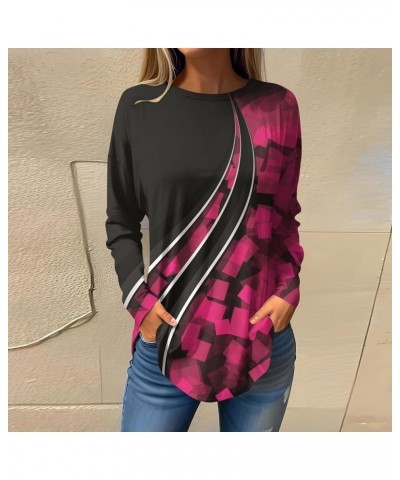 Sweatshirt For Women,Womens Casual Print Long Round Neck T Shirts Blouses To Wear With Leggings Tops Tunic 2-hot Pink $9.07 Tops