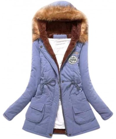 Womens Winter Coats Warm Sherpa Lined Parkas Jacket Faux Fur Hood Thickened Windproof Outerwear Plus Size Puffer Down Sky Blu...