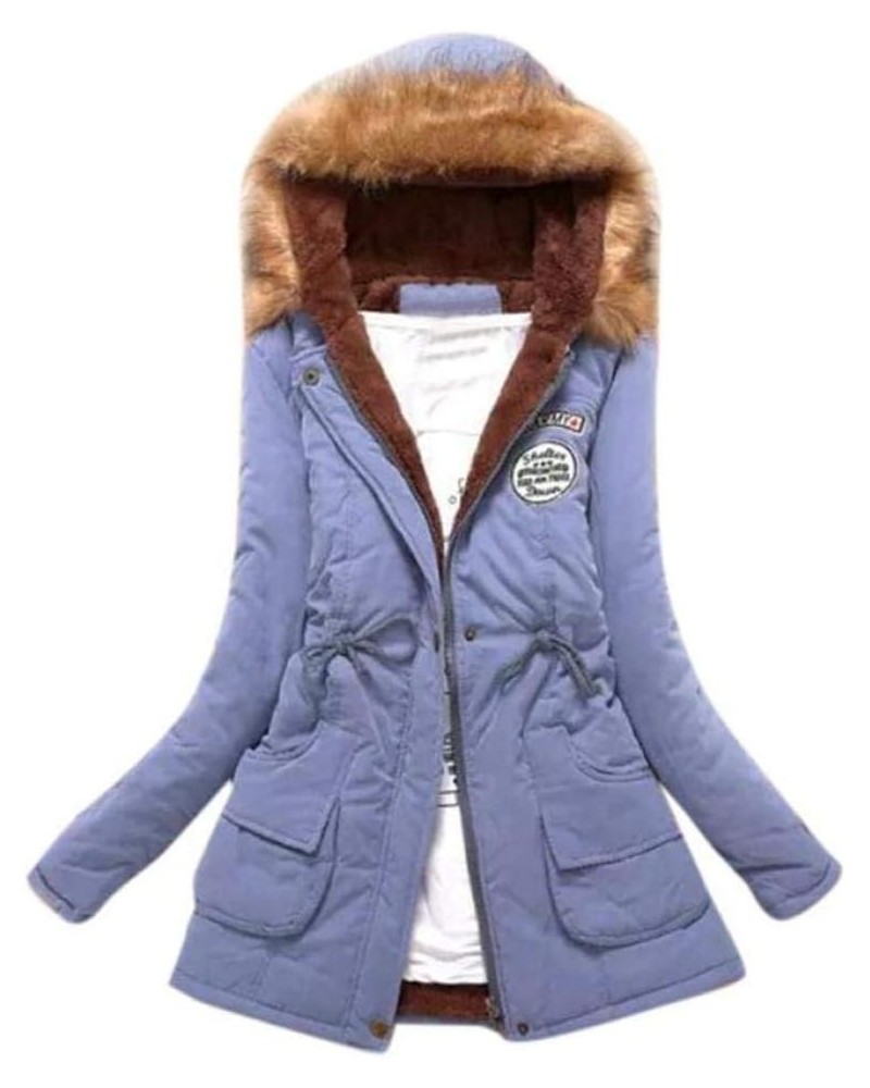 Womens Winter Coats Warm Sherpa Lined Parkas Jacket Faux Fur Hood Thickened Windproof Outerwear Plus Size Puffer Down Sky Blu...