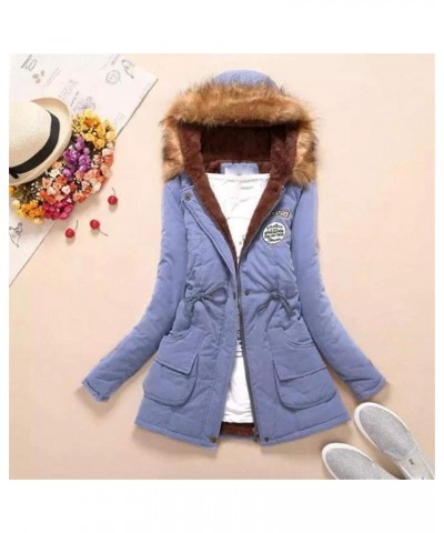 Womens Winter Coats Warm Sherpa Lined Parkas Jacket Faux Fur Hood Thickened Windproof Outerwear Plus Size Puffer Down Sky Blu...