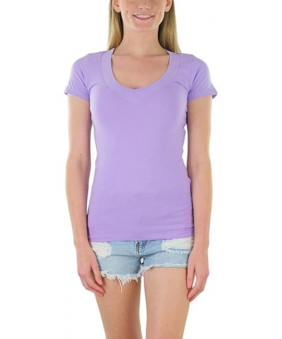 Women's Basic Short Sleeve Wide Band V-Neck Tee Dusty Lavender $8.93 T-Shirts