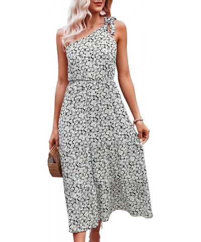 Maxi Dress for Women Cap Sleeve Boho Dress V Neck Long Dresses Blak/White $18.45 Dresses