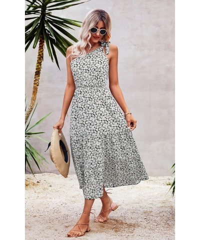 Maxi Dress for Women Cap Sleeve Boho Dress V Neck Long Dresses Blak/White $18.45 Dresses