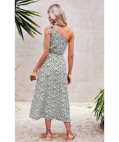 Maxi Dress for Women Cap Sleeve Boho Dress V Neck Long Dresses Blak/White $18.45 Dresses