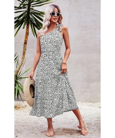 Maxi Dress for Women Cap Sleeve Boho Dress V Neck Long Dresses Blak/White $18.45 Dresses