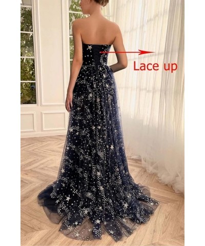 Women's Sparkle Starry Tulle Prom Dresses Strapless Slit Formal Evening Party Gowns Blush $32.25 Dresses