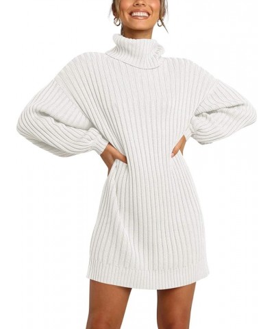 Women's Sweater Dress Turtleneck Long Balloon Sleeve Ribbed Knit Oversized Pullover Dresses White $18.19 Sweaters