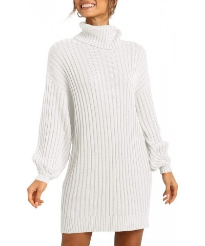 Women's Sweater Dress Turtleneck Long Balloon Sleeve Ribbed Knit Oversized Pullover Dresses White $18.19 Sweaters