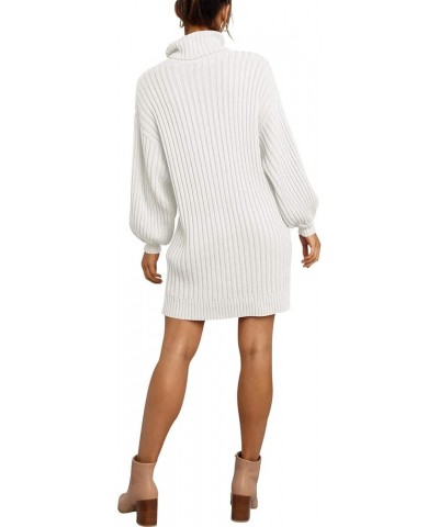 Women's Sweater Dress Turtleneck Long Balloon Sleeve Ribbed Knit Oversized Pullover Dresses White $18.19 Sweaters