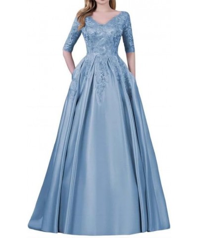 Mother of The Bride Dresses Satin Appliques - Formal Evening Dress V Neck 3/4 Sleeves Dusty Blue $40.70 Dresses