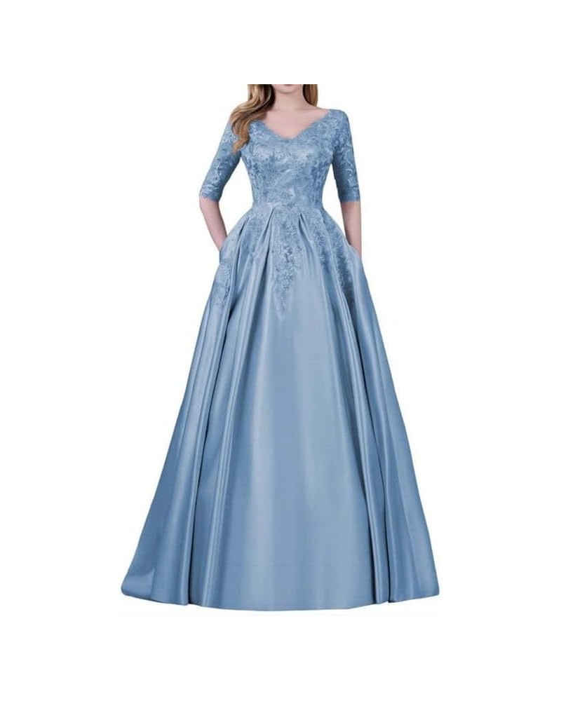 Mother of The Bride Dresses Satin Appliques - Formal Evening Dress V Neck 3/4 Sleeves Dusty Blue $40.70 Dresses