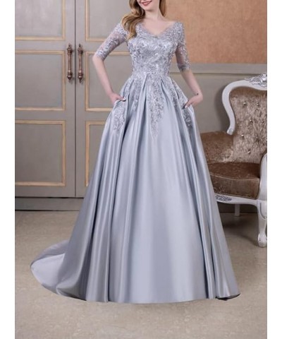 Mother of The Bride Dresses Satin Appliques - Formal Evening Dress V Neck 3/4 Sleeves Dusty Blue $40.70 Dresses