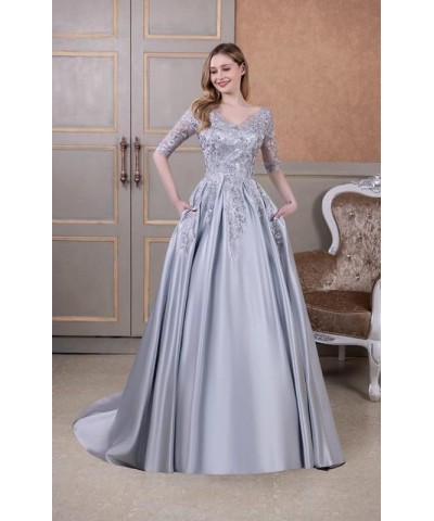 Mother of The Bride Dresses Satin Appliques - Formal Evening Dress V Neck 3/4 Sleeves Dusty Blue $40.70 Dresses