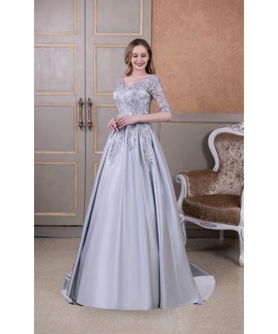 Mother of The Bride Dresses Satin Appliques - Formal Evening Dress V Neck 3/4 Sleeves Dusty Blue $40.70 Dresses