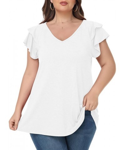 Plus Size Tops for Women Summer Casual T Shirts V Neck Short Sleeve Blouse Loose Fit 2024 D-white $13.16 Tops