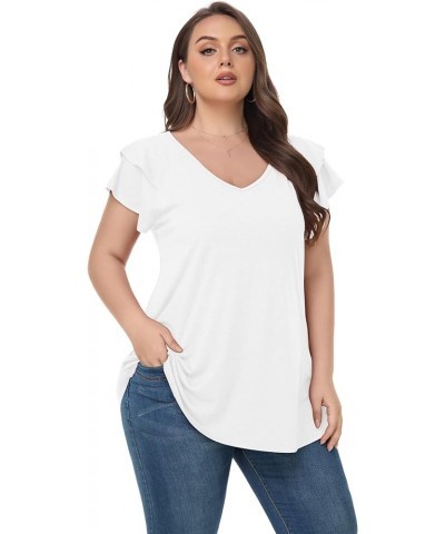 Plus Size Tops for Women Summer Casual T Shirts V Neck Short Sleeve Blouse Loose Fit 2024 D-white $13.16 Tops