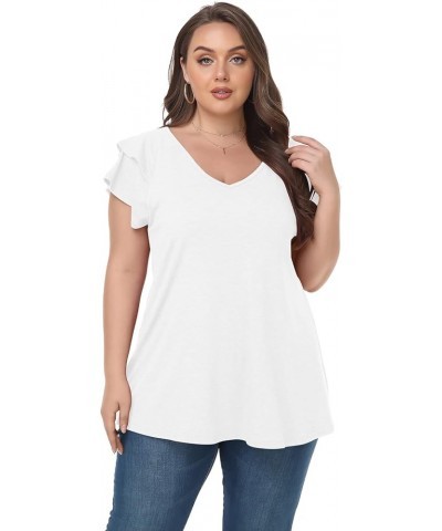 Plus Size Tops for Women Summer Casual T Shirts V Neck Short Sleeve Blouse Loose Fit 2024 D-white $13.16 Tops