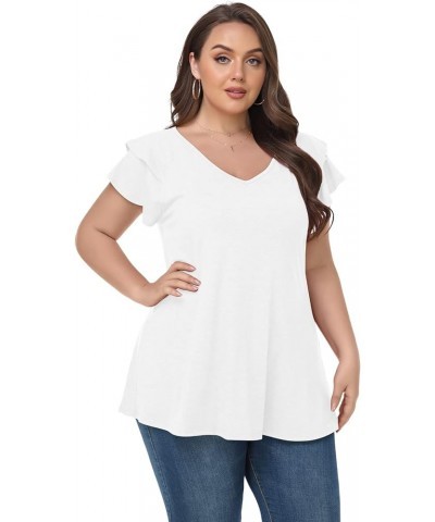 Plus Size Tops for Women Summer Casual T Shirts V Neck Short Sleeve Blouse Loose Fit 2024 D-white $13.16 Tops