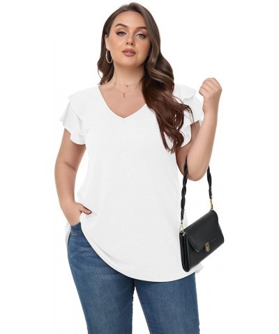 Plus Size Tops for Women Summer Casual T Shirts V Neck Short Sleeve Blouse Loose Fit 2024 D-white $13.16 Tops