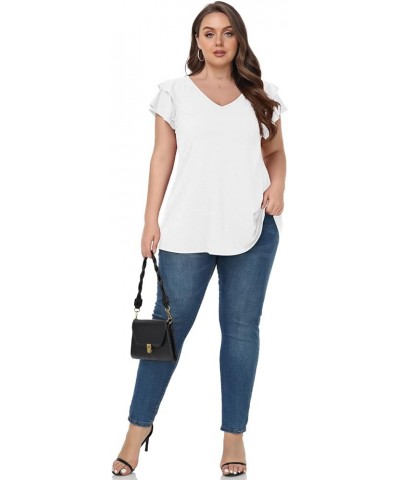 Plus Size Tops for Women Summer Casual T Shirts V Neck Short Sleeve Blouse Loose Fit 2024 D-white $13.16 Tops