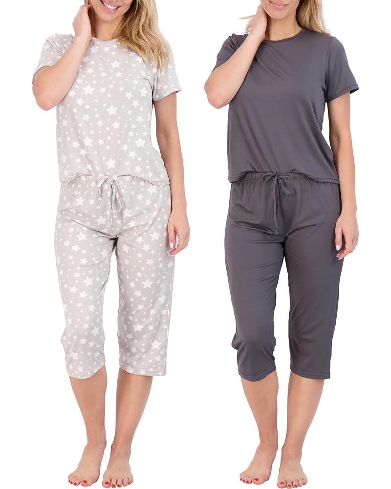 2 Pack: Womens Short-Sleeve PJ Top with Capri Pants - Pajama Lounge & Sleepwear Set (Available In Plus) Plus Size Set 6 $18.8...