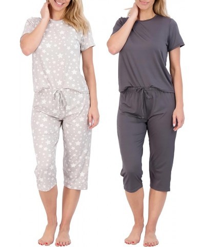 2 Pack: Womens Short-Sleeve PJ Top with Capri Pants - Pajama Lounge & Sleepwear Set (Available In Plus) Plus Size Set 6 $18.8...