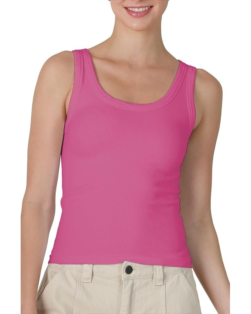 Women Seamless Reversible Ribbed Tank Top, Made in U.S.A, One Size Pink Cosmos $18.52 Tanks