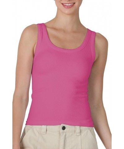 Women Seamless Reversible Ribbed Tank Top, Made in U.S.A, One Size Pink Cosmos $18.52 Tanks