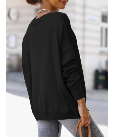 Womens Oversized V Neck Sweaters Casual Long Sleeve Soft Ribbed Knit Split Fall Pullover Jumper Tops Black $9.05 Sweaters