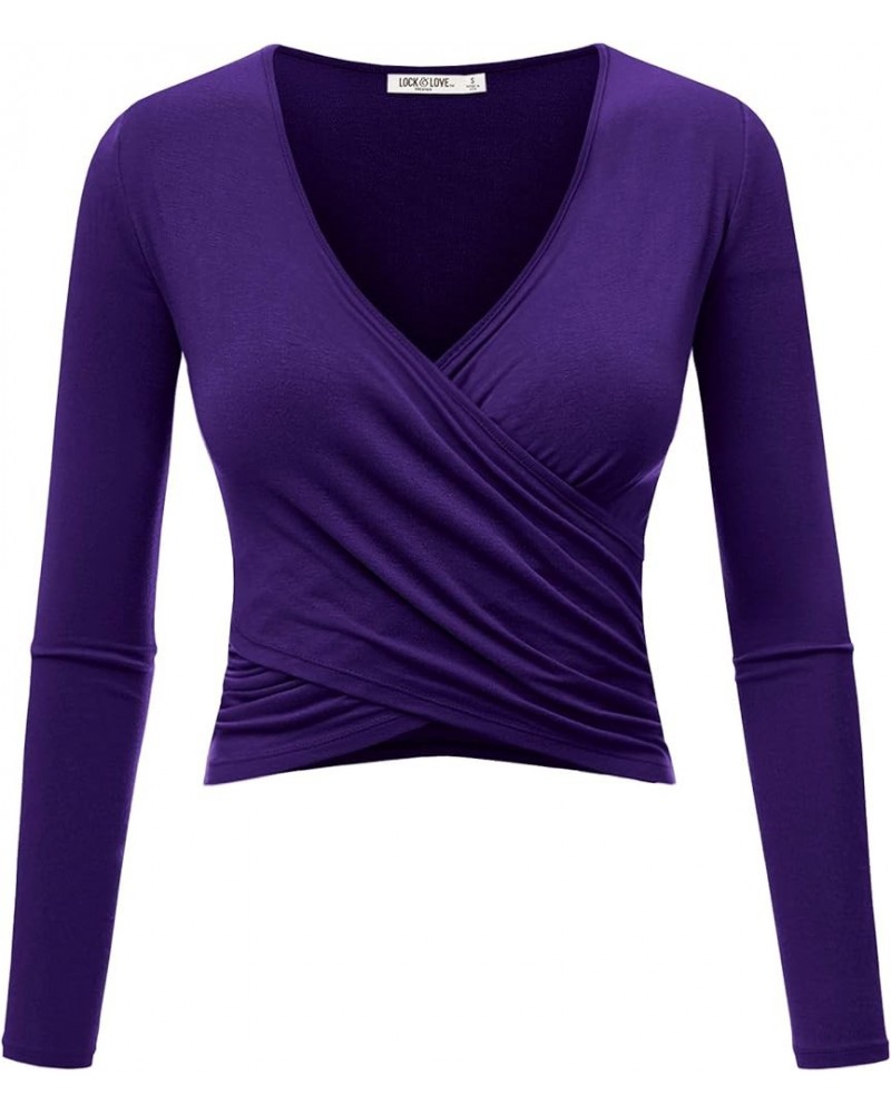 Women's Premium Short/Long Sleeve Deep V Neck Slim fit Cross Wrap Crop top Shirt-Made in USA Wt1482_dark_purple $10.79 T-Shirts